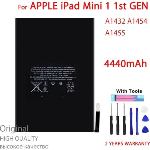100% New High quality Tablet Battery A1445 A1432 A1454 4440mAh Replacement Bateria For iPad Mini 1 New Batteries With Tools