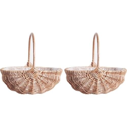 2 Pack Handwoven Flower Basket with Handle Willow Storage Basket Empty Wicker Picnic Basket for Home Wedding Decor
