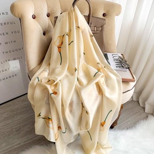 2021 Women Silk Winter Scarf Luxury Design Print Lady Beach Shawl Scarves Fashion Smooth Foulard Female Hijab