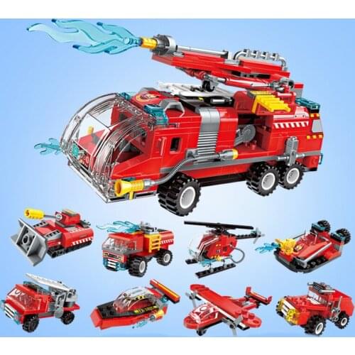 313pcs Enlightenment 1805 Military 8 In 1 Jet Fire Truck Assembled Model Car Boy Assembled Building Block Toy Gifts