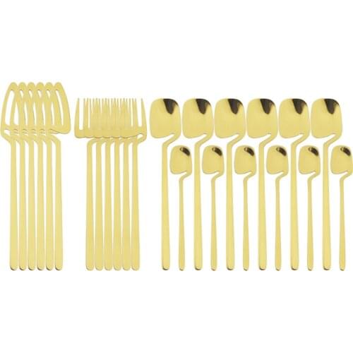 6 People Gold Cutlery Set 304 Stainless Steel Dinnerware Knives Fork Tea Spoon Dinner Tableware Set Home Silverware Flatware Set