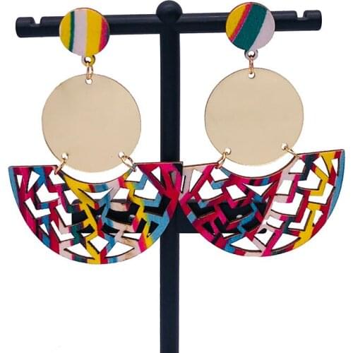 Free Shipping!Newest Gold Mirror Acrylic Fabric Wooden Earrings can mixed 4 colors
