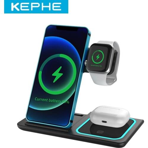 Wireless Charger Stand 3 in 1 Qi 15W Fast Charging Dock Station for Apple Watch iWatch 6 5 4 AirPods Pro iPhone 12 11 XS XR X 8