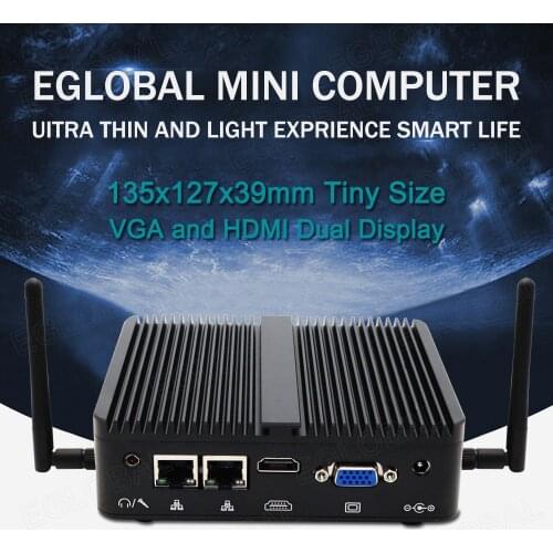 Eglobal Intel J1900 2GHz Quad Core Barebone Fanless Mini Computer Pc With 2*LAN port(RJ-45) 300M Wifi HDMI VGA 3Years Warranty