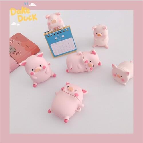 For Airpod Case Soft Silicone Cute Funny Pink Pig Earphone Case for Airpods 2 1 Air Pods Headphone Case With Keychain Hooks