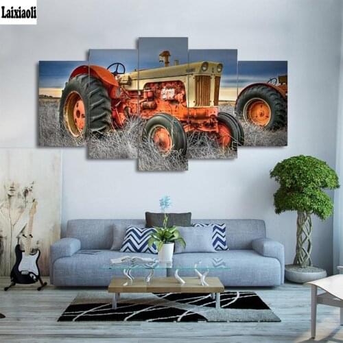 Daimond Painting Full Square/Round Tractors Farm Machines automotive combined Diamond mosaic Rhinestone Embroidery 5pcs sets art