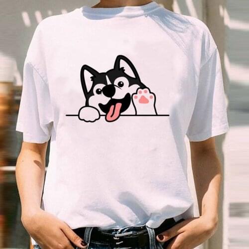 Women Graphic Dog Paw Face Funny Mujer Camisetas 90s Cartoon Short Sleeve Lady Print Female Clothes Tops Tees Tshirt T-Shirt