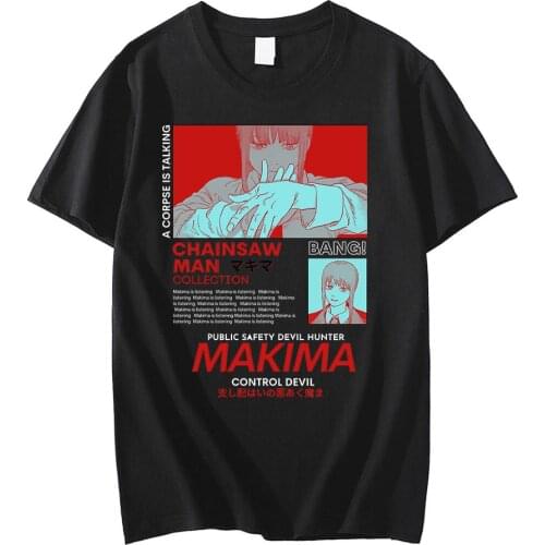Chainsaw Man MAKIMA T-Shirts Anime Solid Color Print Streetwear Men Women Fashion 100% Cotton Oversized T Shirt Unisex Tees Tops