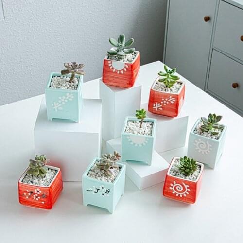 Flower Pot Planter Succulent Flower Pot Ceramic Creative Indoor Combination Square Desk Cactus Plant