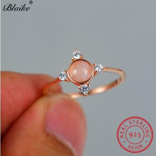 Solid 925 Sterling Silver Rings For Women Delicate Round White Moonstone Ring Wedding Bands Engagement Thin Ring Fine Jewelry Cz