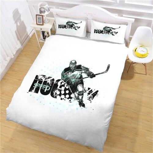 Ice Hockey Printing Bedding Sets,Sportsman Duvet Cover Set&Pillowcase,Brushed Microfiber Bedclothes,Home Bedroom Decor Bed Set