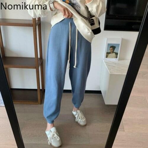 Nomikuma Korean Causal Knitted Sweat Pants Lace Up High Waist Ankle-length Trousers 2020 Autumn Winter Women Sweater Pants 6D680