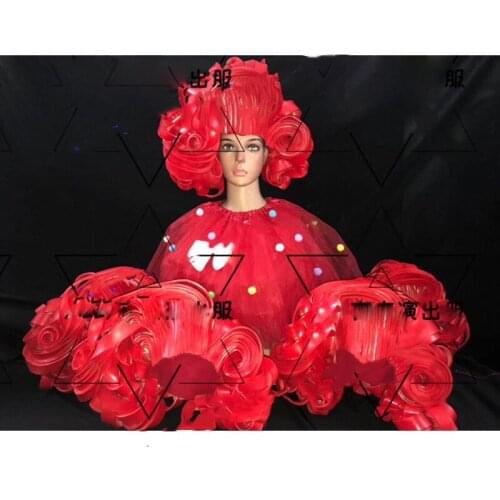 Halloween Cosplay red Big Wave Wig Music Festival Creative Costumes