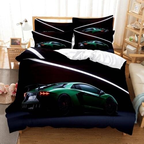 Handsome Green Sports Car Duvet Cover Set 3d Digital Printing Bed Linen Fashion Design Comforter Cover red Bedding Sets Bed Set