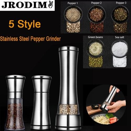 Kitchen Tools Manual Salt and pepper Grinder Mill Stainless Steel Adjustable Thickness Salt Pepper Spice Herb Grinder 5 Style