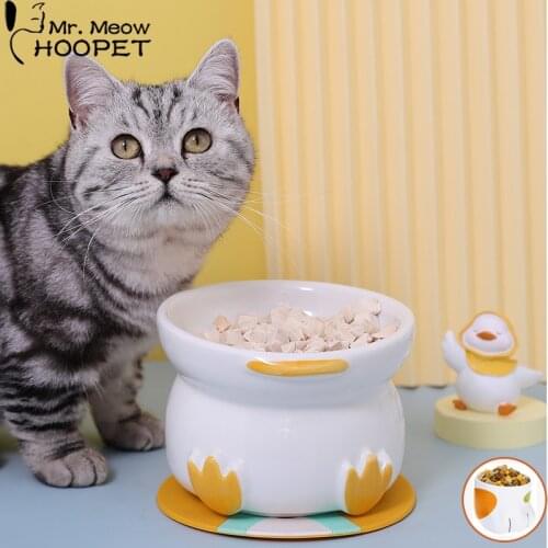 Hoopet Cute Ceramics Pet Bowl Raised Cat Bowl Food Water Dog Feeder Neck Protect Pet Water Food Feeding Silica Gel Food Mat