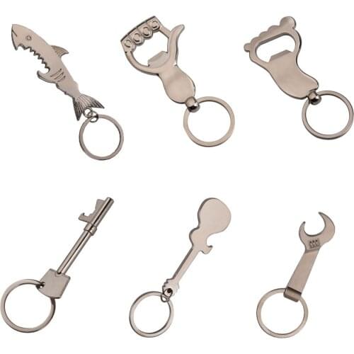 Fashion Metal Beer Bottle Opener Key Chain Shark/Guitar/Feet/Wrench Key Rings Pendant for Bottle Openers Creative Gift
