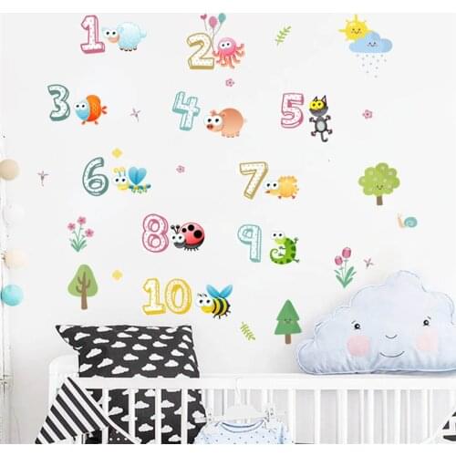 Cartoon 26 Letters Number Plant Bird Home Decor Wall Stickers For kids rooms Alphabet Mural Children Bedroom Wall Decal