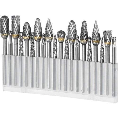 20pcs Tungsten Carbide Burrs Set Milling Cutter Rotary Tool Shank Double Cut Solid Carbide Rotary Burr Set for Die Grinder Drill