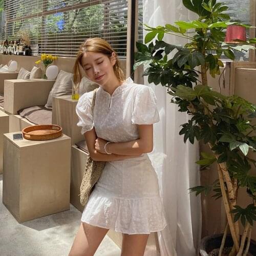 New arrival fashion korean style set for women summer OL elegant temperament young fresh white top and skirt two piece sets