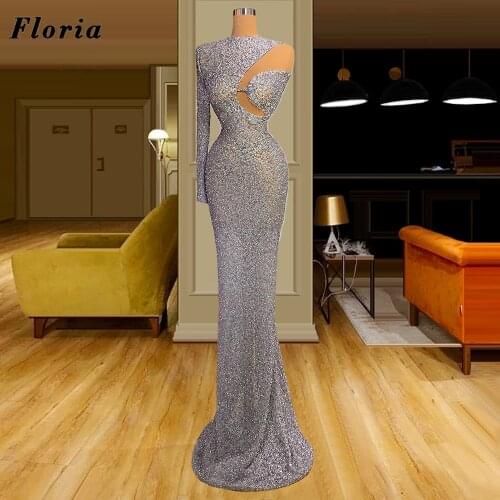 New Arrival Mermaid Prom Dress 2021 Dubai Sparkly Glitter Sequin Gown See Through Party Gowns African Girls Beaded Evening Dress