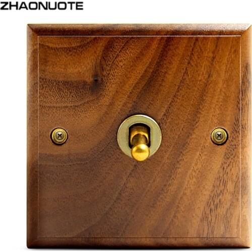 86 Type Wall Lamp Switch 1-4 Gang 2 Way Retro Toggle Switch Black Walnut Panel Concealed Solid Wood