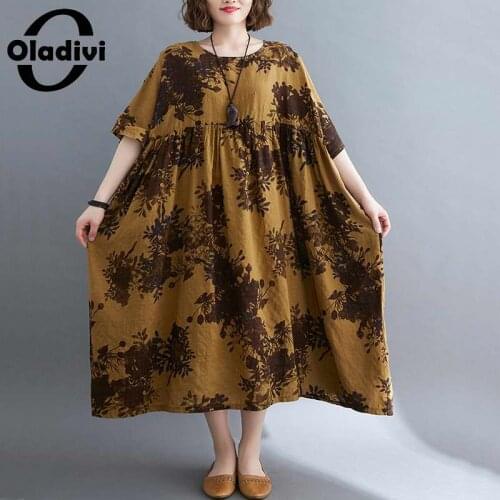 Oladivi Elegant Oversized Boho Dress for Women 50 40 30 60 Years Old Summer 2021 Long Maxi Dresses Bohemian Tunic Robe Vestidios