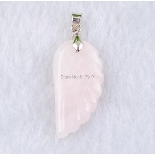 RONGZUAN Lover Gift Natural Rose Quartzs Gem Stone Bead Carved Angel Wing Reiki Chakra Chain Necklaces & Pendants Jewelry TN3532