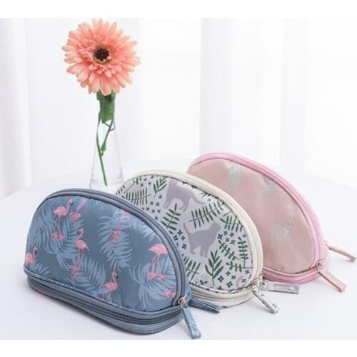 Portable Flamingo Cosmetic Bag Double Layer Travel MakeUp Pouch Bags Circular Make Up Bag Brush Organizer For Woman pouch