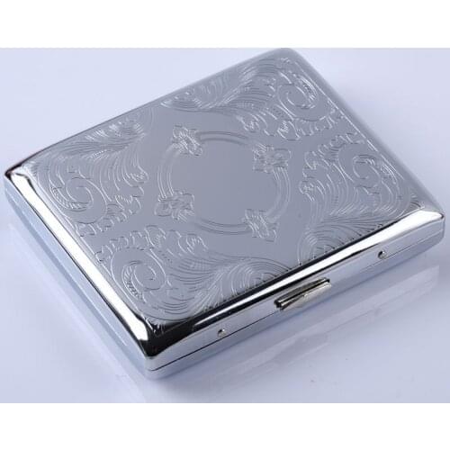 Silver Portable Metal Cigarette Case for 20 Cigarettes Flip Open Cigarette Storage Box Holder Travel Outdoor Smoking Tools Gifts