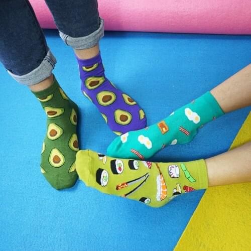 Drop Ship Adult 1lot=4pairs Socks Harajuku Food Avocado Sushi Coffee Doughnut Omelette All Toast Rice Cake Lollipop Rice Ball