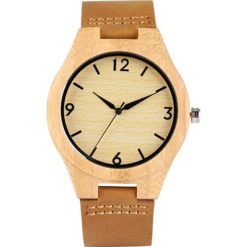 Generous Quartz Wooden Watch for Men Delicate Wooden Case Watches for Boyfriend Comfortable Leather Strap Wooden Wristwatch for