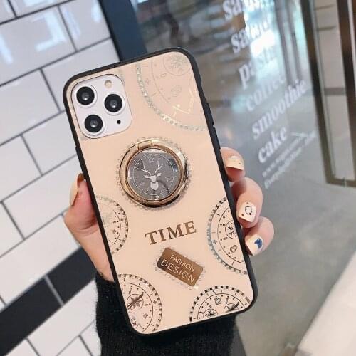 Luxury Glitter Time Pattern Phone Case For Huawei Mate 20X 40 30 20 Pro Mirror Jewelled Ring Holder Back Cover