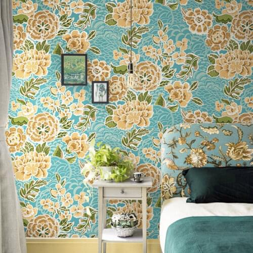 American Style Rustic Big Floral Wall Paper Roll Waterproof PVC Bedroom Background Wallpapers Flower Wall Decals carta da parati
