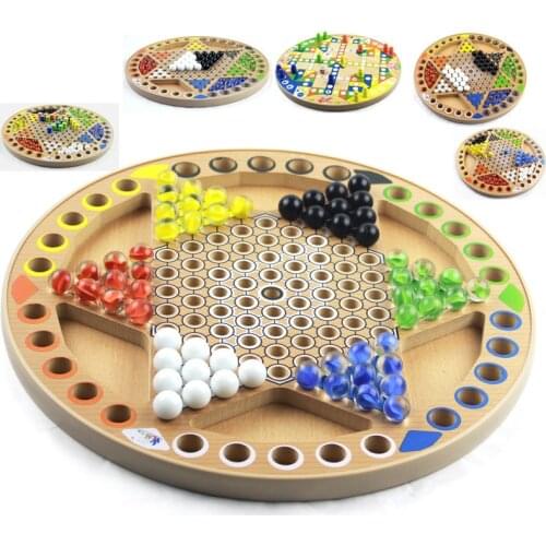 6 in 1 Chess Game Checkerboard Wooden Flying Chess Chinese Checkers Solitaire Gobang Abalone Board Set Kid Family Toy
