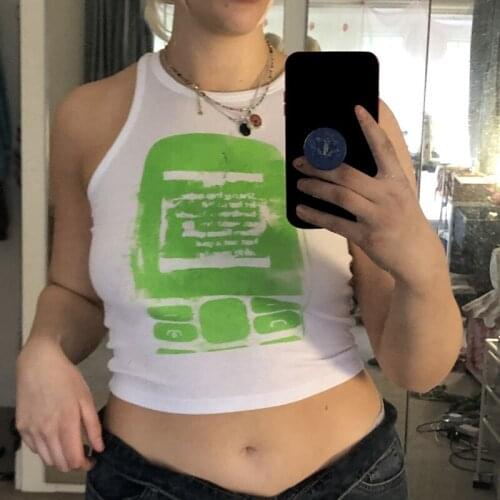 Kili Vintage Print Cropped Tanks Aesthetic Crop Top Sleeveless Skinny Corset Tops Female Summer Basic Tee Tops