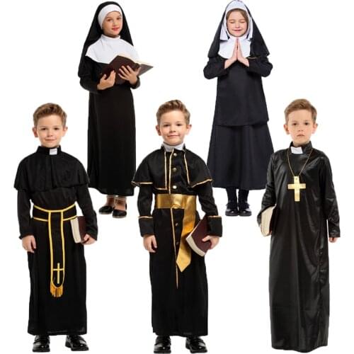 Umorden Christian Missionary Father Priest Costume for Boys Nun Costumes for Girls Kids Child Easter Purim Halloween Fancy Dress