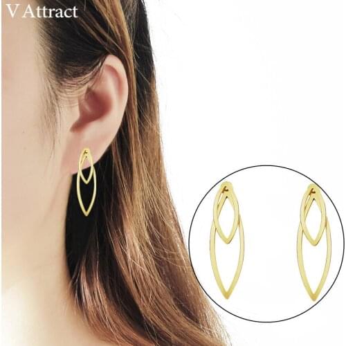 V Attract 10Pair Stainless Steel Double Leaf Stud Earrings Women Fashion Jewelry 2018 Gold Climber Pendante Femme