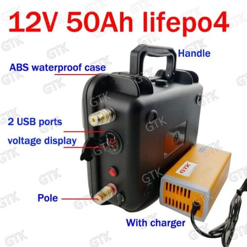Waterproof 12.8v 12v 50ah lifepo4 lithium battery USB port BMS 4S for Golf trolley caravan and camping market UPS + 6A charger