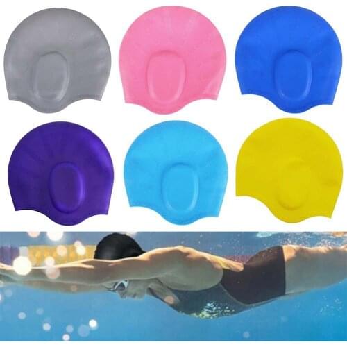 Waterproof Adult Silicone Elastic Ears Protector Men Women Swimming Pool Hat Protect Ears Long Hair Swimming Caps