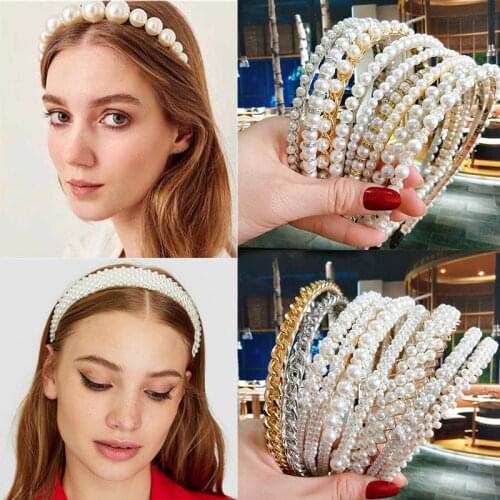 Korean Bow Flower Simulation Pearl Hairbands For Women Jewelry Fashion Elegant Handmade Headbands Girls Hair Accessories Wedding