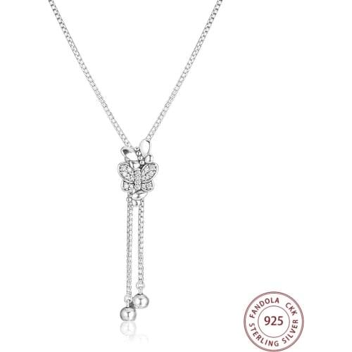 100% 925 Sterling Silver Chain Necklace Dazzling & Dancing Butterflies Pendant Necklaces for Women Luxury Jewelry collar mujer