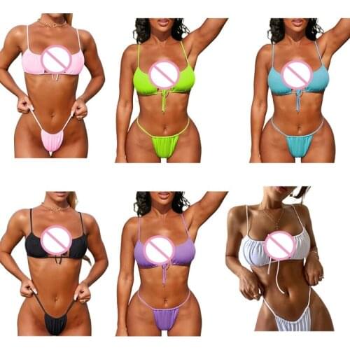 Womens Sexy Bikini Sexy Solid Color Split High Waist Halter Bikini Swimsuit