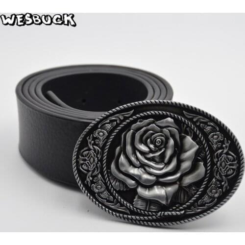 5 PCS MOQ WesBuck Brand Buckle New High-quality 3D Red Roses Fashion belt buckle Classic Mens Womens Jeans accessories