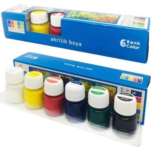 Acrylic Paints 6x15ml Art Colors Bottles Supplies Brush Canvas Stone Wood Glass and Many Surface Sudor