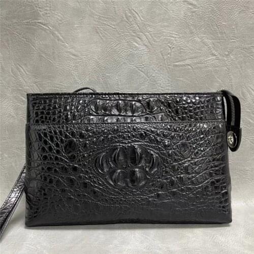 Authentic Exotic Crocodile Skin Businessmen ZIP Wristlets Clutch Bag Genuine Real Alligator Leather Male Large Card Holder Purse