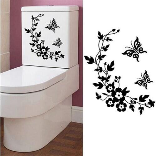 Butterfly Flower Bathroom Wall Stickers For Home Decor Butterflies Decoration Wall Decals For Toilet Decal Sticker On The Wall
