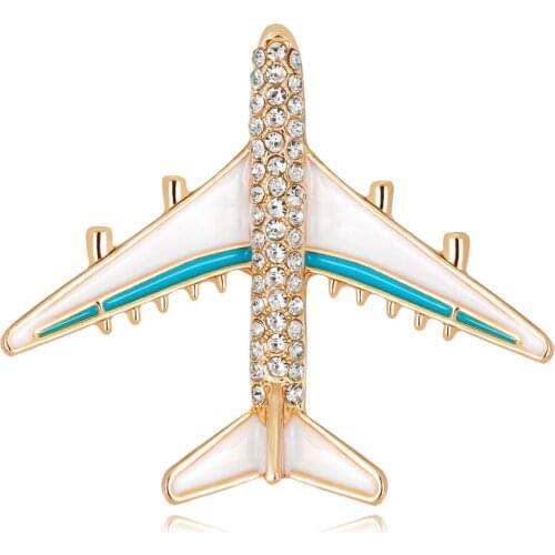 30pcs/lot Free Shipping Transportation Styles White Enamel Clear Rhinestone Airplane Brooch For Pilot Gift
