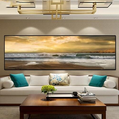 Large DIY Diamond Painting sticker Diamond Embroidery Beach Sea Wave Cross Stitch Full drill square round diamond mosaic decor