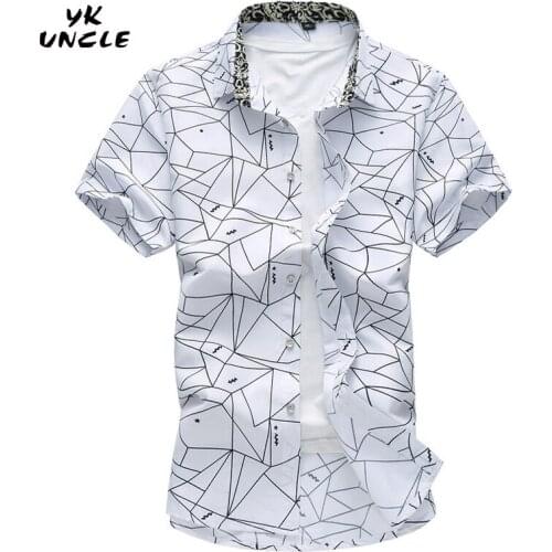 YK UNCLE Brand 2017 Summer Men Shirt Camisa Social Clothing Men Shirts Geometric Stripe Short Sleeves Shirts Plus Size M-6XL/7XL